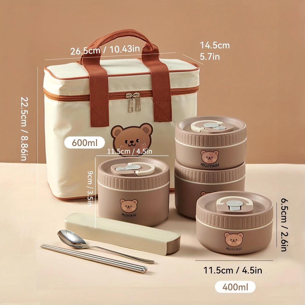 Large Capacity Stainless Steel Thermal Bento Box Cute Insulated Container