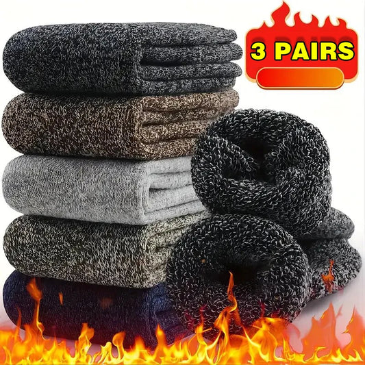 Winter Warm Wool Socks Men Thick Towel Bottom 3 Pairs