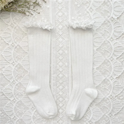 Ruffle Girls Knee High Socks Baby Lace Flower School Uniform