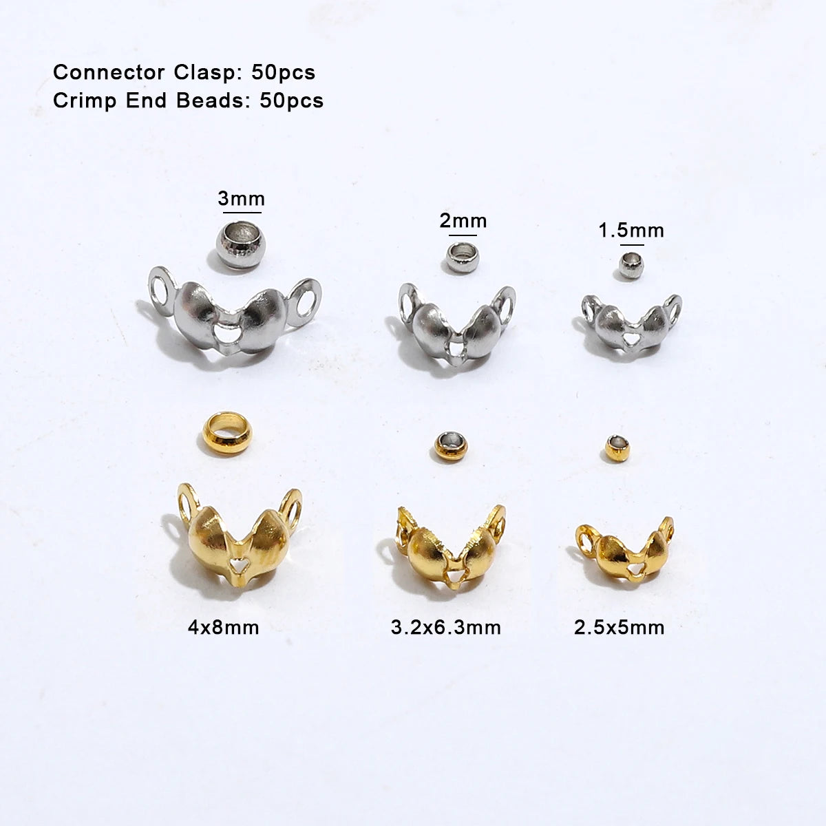 100pcs/lot Stainless Steel Gold Plated Connector Clasp Crimp End Beads For Bracelet Necklace Chains DIY Jewelry Making Supplies