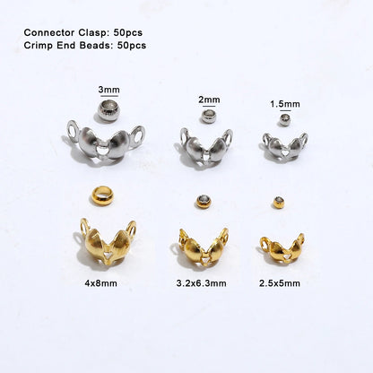 100pcs/lot Stainless Steel Gold Plated Connector Clasp Crimp End Beads For Bracelet Necklace Chains DIY Jewelry Making Supplies
