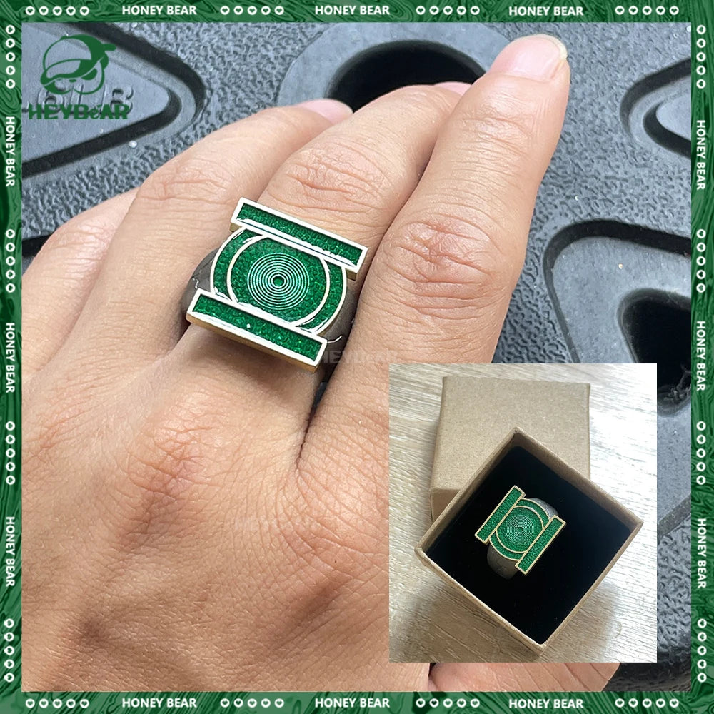 John Stewart Green Lantern Ring Cosplay High Quality Metal Ring For Men Metal Finger Jewelry Accessories Halloween Cosplay Gifts