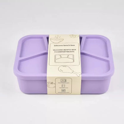 Silicone Bento Box,FourCompartments,Reusable Silicone Lunch Box,Thickened and Leak-Proof Food-Grade Divided Lunch back to school