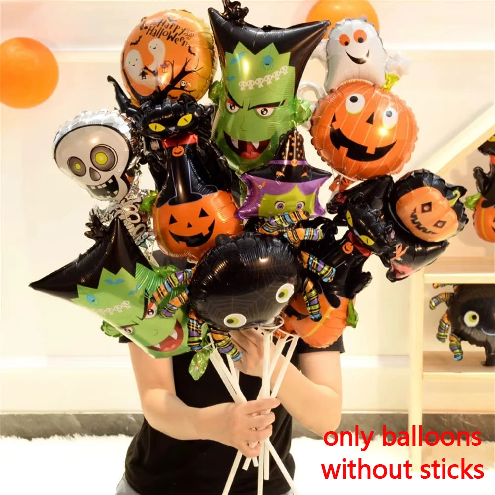 10/30/50pcs Mini Halloween Element Death Bat Pumpkin Aluminum Coil Balloons Random Style Halloween Party Decoration Globos