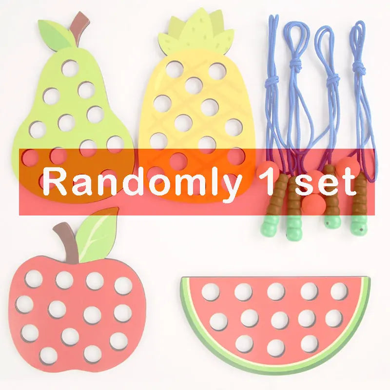 Wooden Lacing Toy Fruit Threading Travel Activity