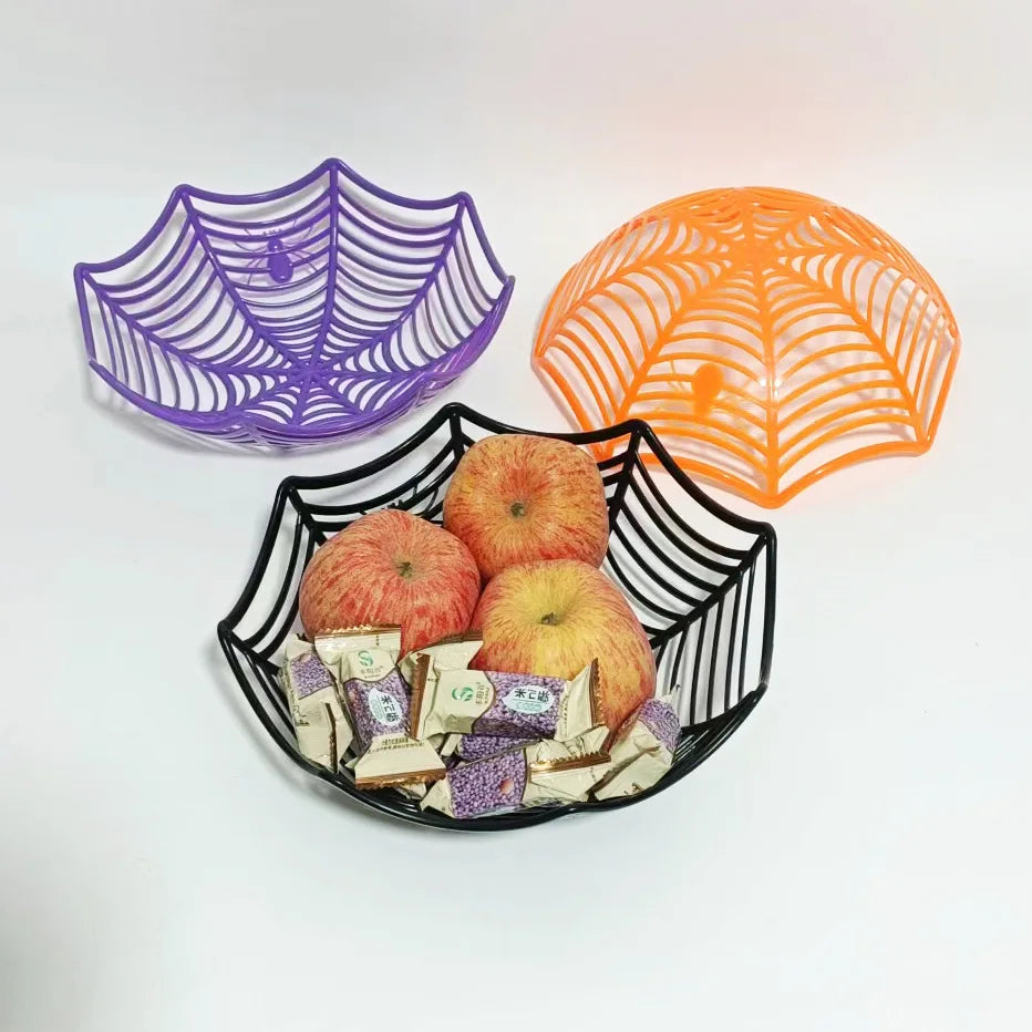 Black Spider Web Bowl Halloween Candy Biscuit Basket