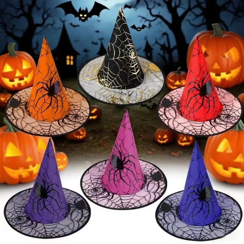Witch Hat Halloween Decoration Supplies Witch Hat Children Adult Prom Party Dress Up Mesh Wizard Magics Hat for Party