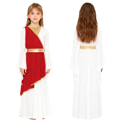 Girls Halloween Carnival Ancient Greek Roman Athena Goddesses Princess Queen Costume Greece Beauty Toga Worship Choir Dress Robe