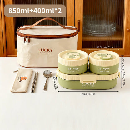 WORTHBUY 304 Stainless Steel Oval Insulated Lunch Box For Kids Student Portable Leak Proof Divided Food Container Microwave Safe