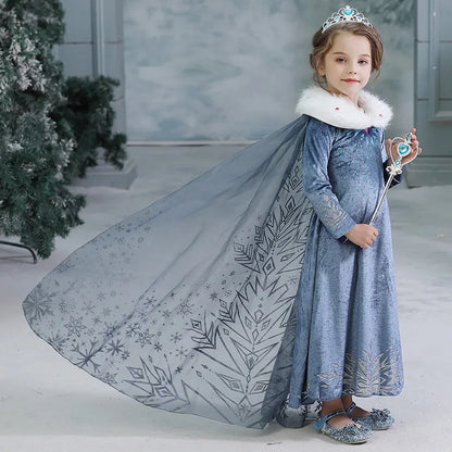 Snow Queen Princess Dress Girls Long Sleeve Winter Party Outfit
