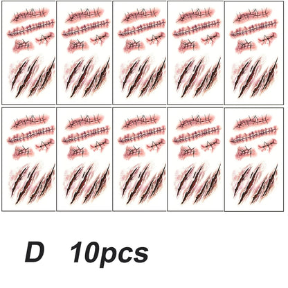 5/10pcs Halloween Scar Temporary Tattoo Stickers Red Blood Clot Face Tattoo Waterproof Cosplay Gifts For Men Women Party Decor