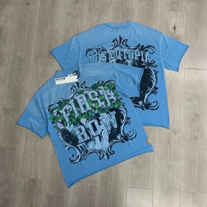Vintage Washed Diamond Cropped Tee Streetwear Oversized T Shirt