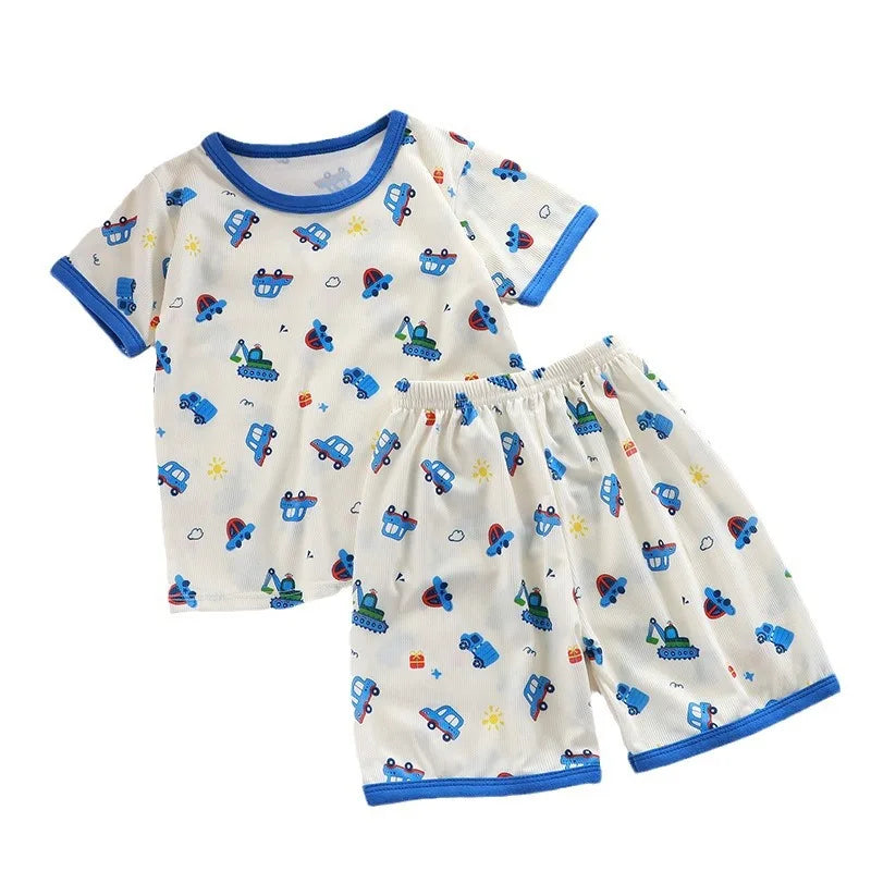 Toddler Short Sleeve Cartoon Pajamas Set Kids Summer
