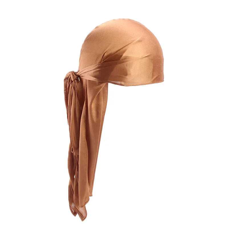 Unisex Silky Long Tail Durag Pirate Hat Turban Fashion Headwraps Cap Bandana Women Men Headwear Caps Hijab Hair Accessories  ﻿