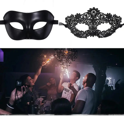 Black Lace Masquerade Mask Set Couples Party Costume