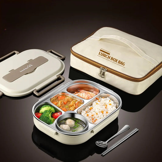 304 Stainless Steel Insulated Lunch Box Office Workers Sealed Portable Lunch Box with Bag Students Kids Commercial Bento Box Set