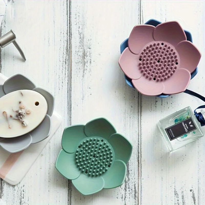 Bathroom Soap Box Lotus Design Silicone Soap Holder