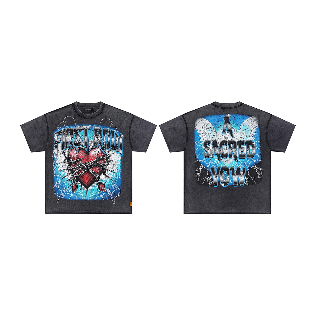 Vintage Washed Diamond Cropped Tee Streetwear Oversized T Shirt