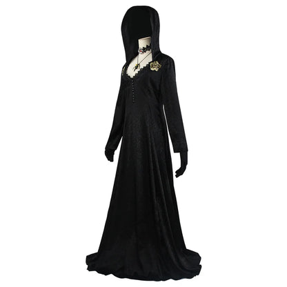In Stock Moth Lady Evil Cosplay Fantasia Village Vampire Lady Dimitrescu Costume Women Black Dress Halloween Carnival Party Suit