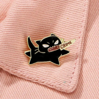 1pc Cute Cartoon Black Cat Enamel Brooch Creative Animal With A Knife In Mouth Lapel Pin Badge Backpack Clothing Hat Accessories