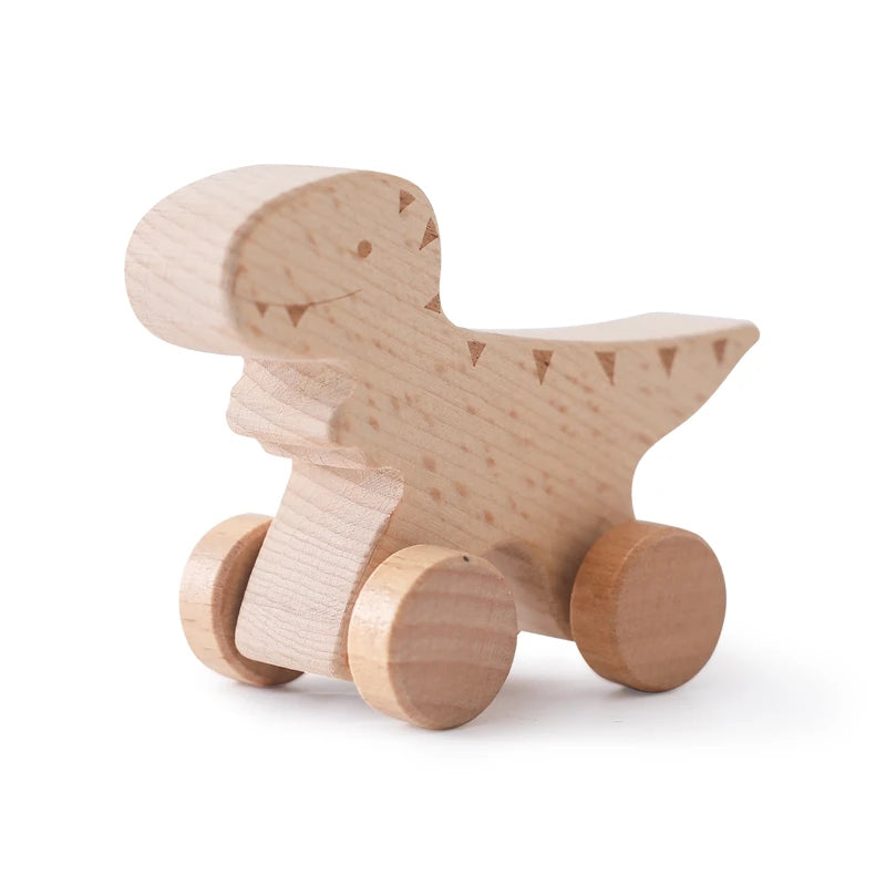 Wooden Baby Car Toy Dinosaur Teething Toy for Toddlers