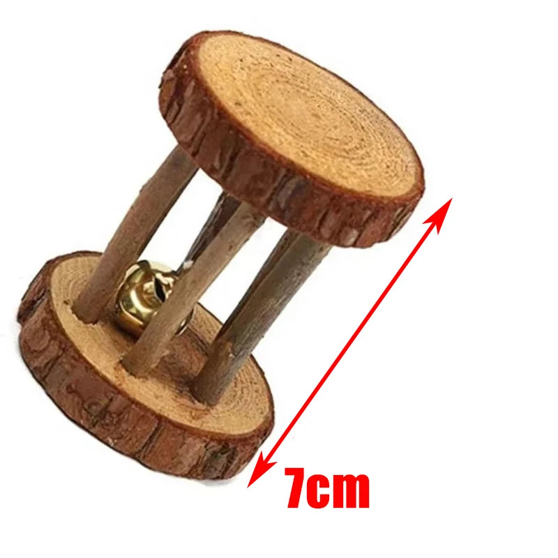 Natural Wooden Small Animal Chew Toys Rabbit Roller