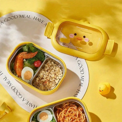 Cute Cartoon Bee Pattern Insulated Lunch Box with Compartments Leakproof Thermal Food Jar for Kids Students School Picnic Use