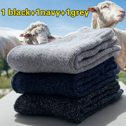 Winter Warm Wool Socks Men Thick Towel Bottom 3 Pairs