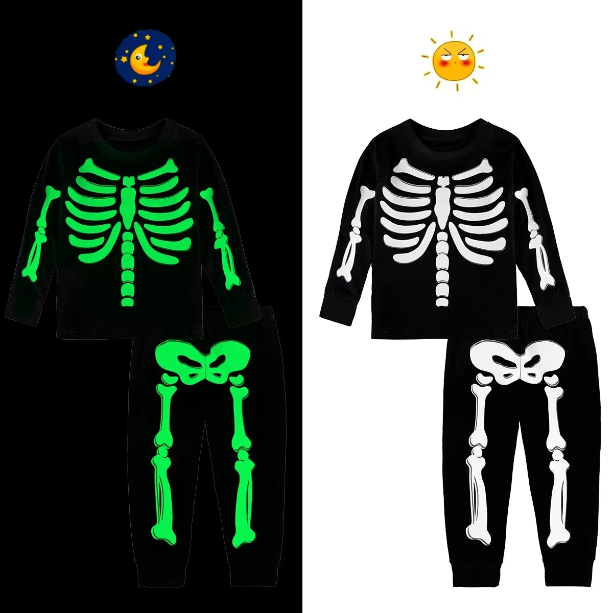 Skeleton Costume for Kids Halloween Skull Glowing Pajamas Toddler Ghost Bone Scary Clothes Child Carnival Dress Up Costume