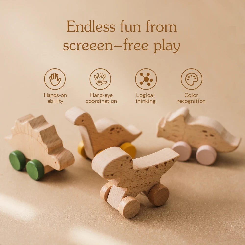 Wooden Baby Car Toy Dinosaur Teething Toy for Toddlers