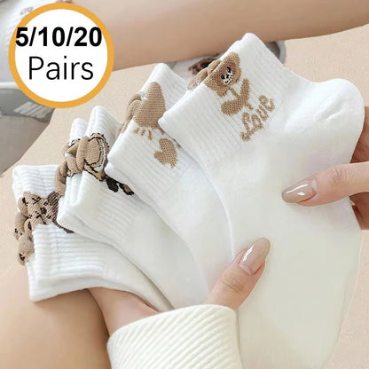 Cartoon Teddy Bear Patterned Ankle Socks Women Casual