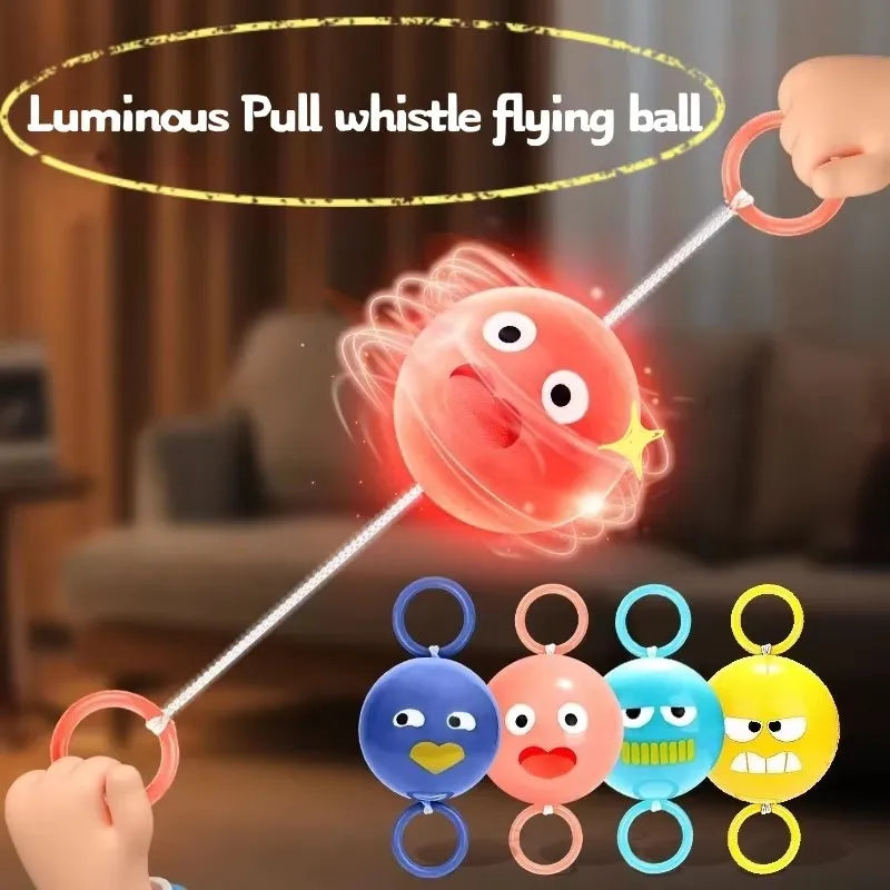 Luminous Whistle Ball Flywheel Toy Pull Rope Flashing Gyro
