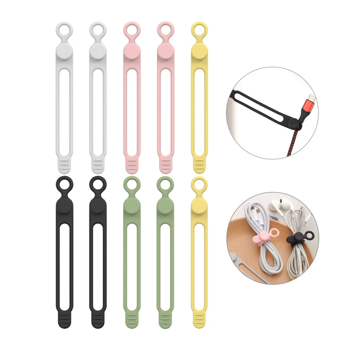 Silicone Cable Ties Reusable Cord Organizer Elastic Wire Straps