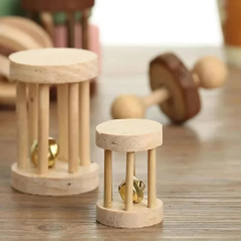 Natural Wooden Small Animal Chew Toys Rabbit Roller