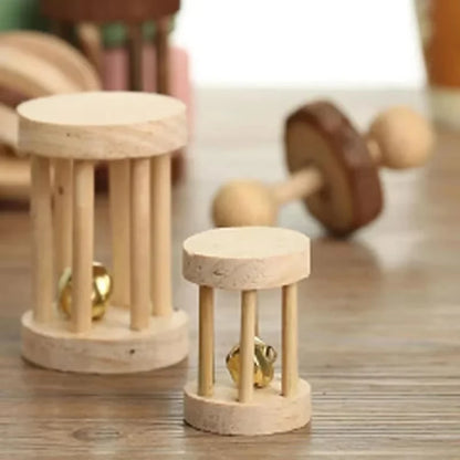 Natural Wooden Small Animal Chew Toys Rabbit Roller
