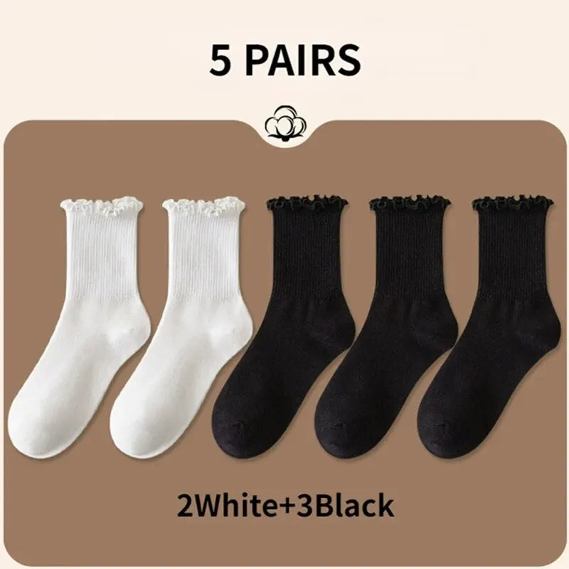 Women Ruffle Middle Tube Ankle Socks Breathable Set