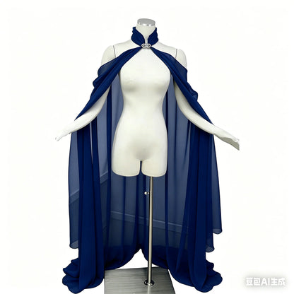 Women Medieval Shawl Cape Chiffon Gothic Wicca Robe Cosplay Dress Cloak Halloween Costume Thin Shawl Cape Stage Costume