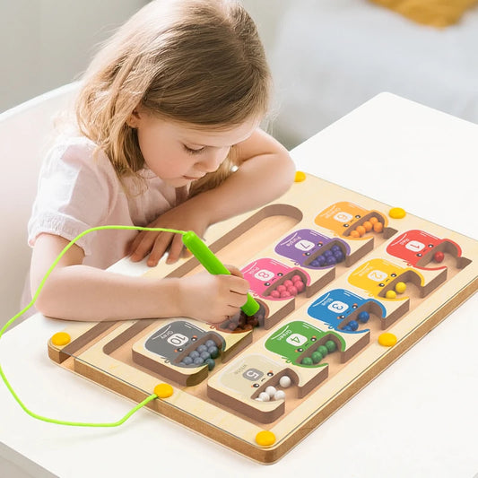 Wooden Magnetic Color Sorting Maze Board Sensory Math Toy