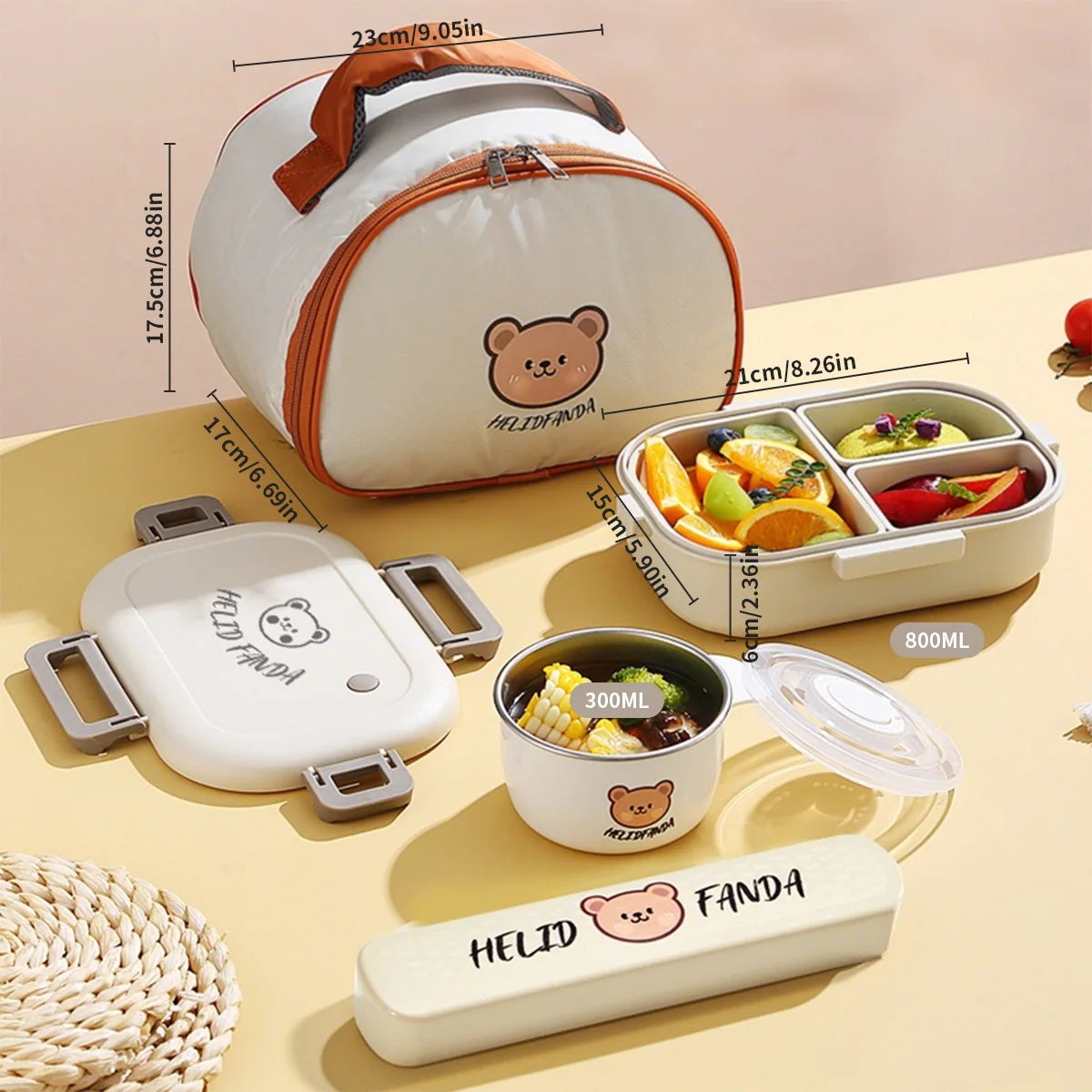 Removable 3 Compartment Plastic Bento Box Microwavable Food Container