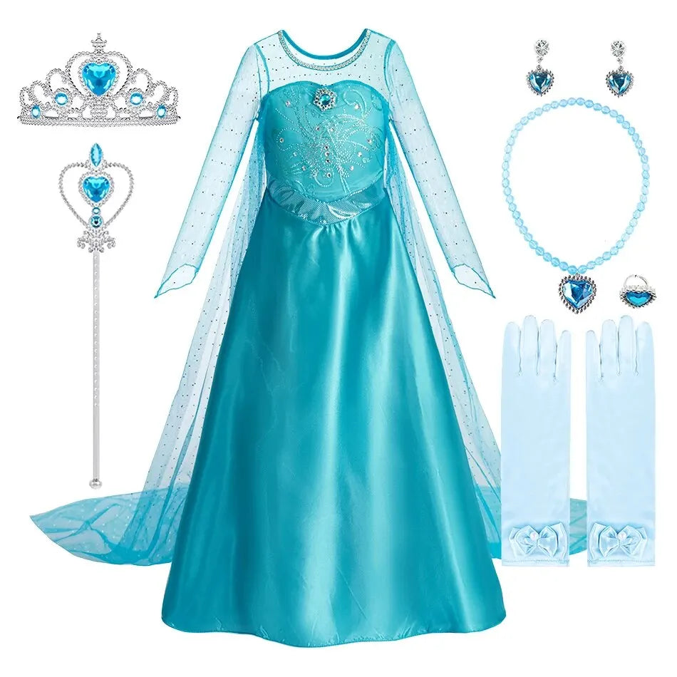 Snow Queen Halloween Princess Dress Long Cloak Costume