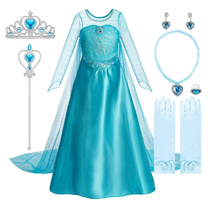 Snow Queen Halloween Princess Dress Long Cloak Costume
