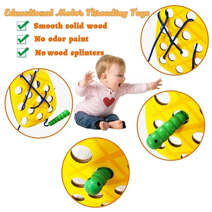 Wooden Lacing Toy Fruit Threading Activity Puzzle