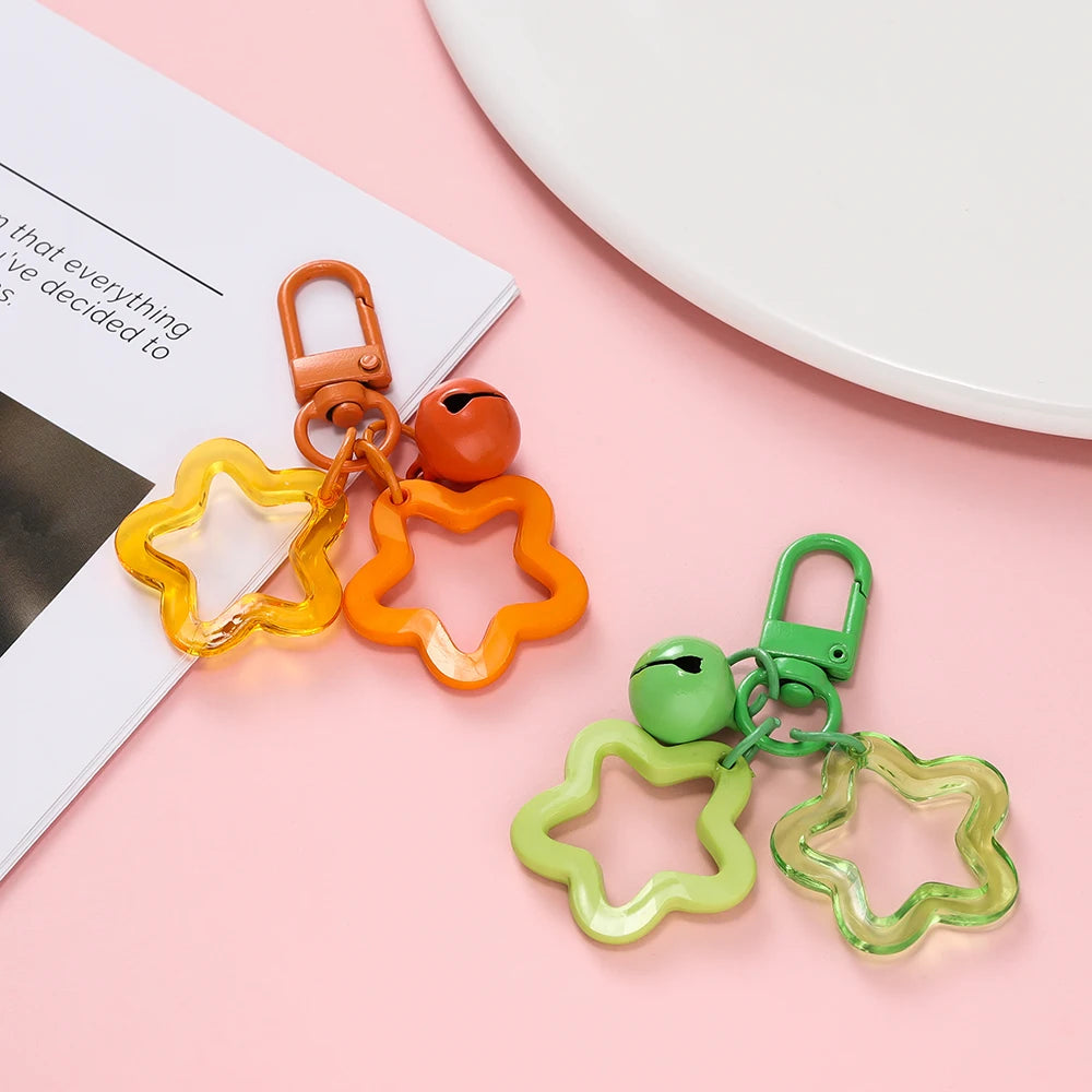 1pcs Hollow Star Charm Pendant with Small Bell Colorful Acrylic Beads Keychain Accessories Bag Lanyard Keyring Jewelry Making
