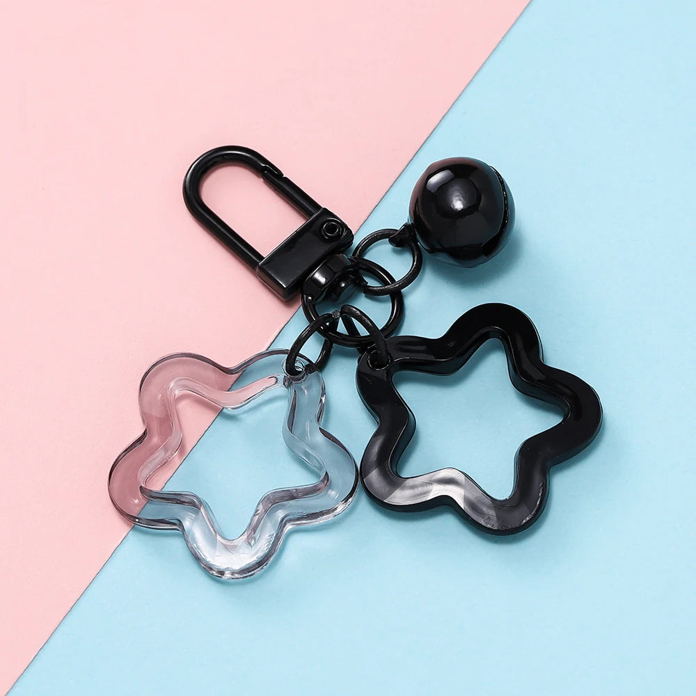 1pcs Hollow Star Charm Pendant with Small Bell Colorful Acrylic Beads Keychain Accessories Bag Lanyard Keyring Jewelry Making
