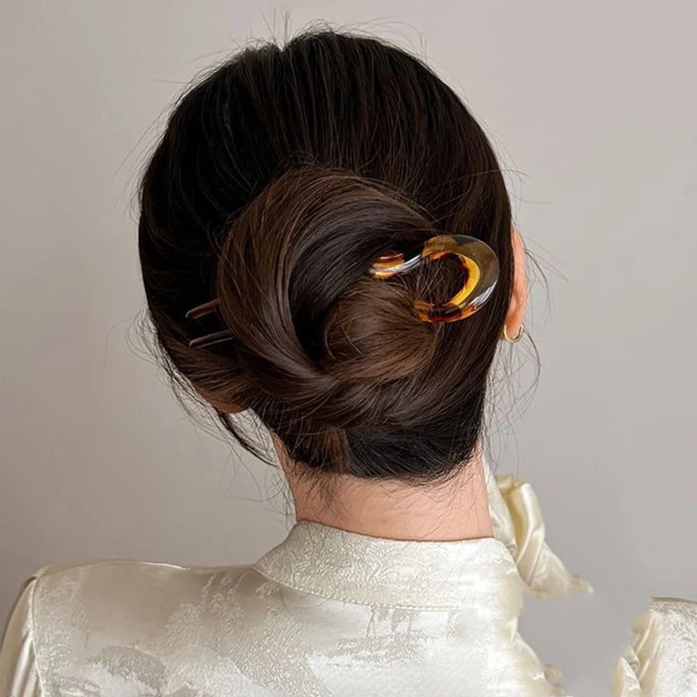 U-Shaped Hair Fork Acetate Hairpin Tortoiseshell Sticks