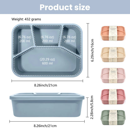 Silicone Bento Box,FourCompartments,Reusable Silicone Lunch Box,Thickened and Leak-Proof Food-Grade Divided Lunch back to school