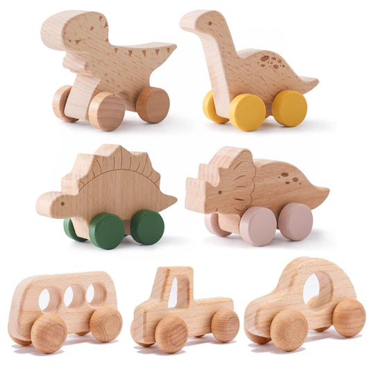 Wooden Baby Car Toy Dinosaur Teething Toy for Toddlers