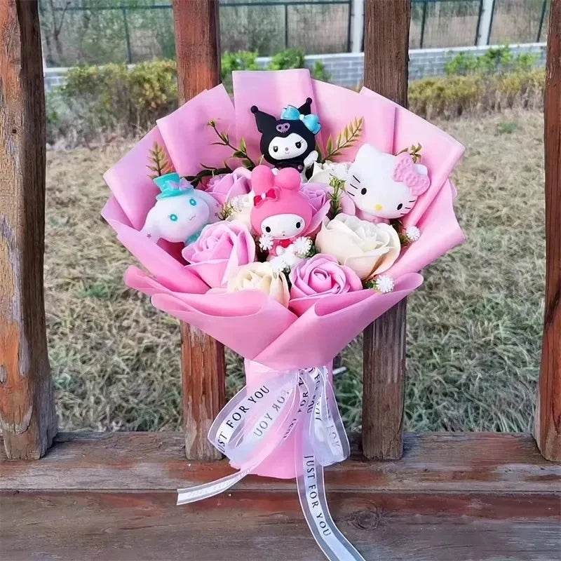 Cartoon Plush Flower Bouquet Artificial Rose Doll Gift