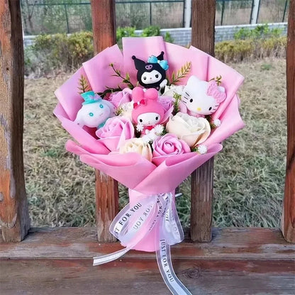 Cartoon Plush Flower Bouquet Artificial Rose Doll Gift