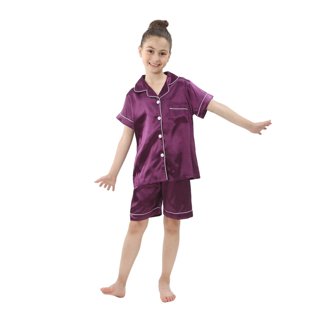 Children Silk Satin Pajamas Set Teenager Loungewear
